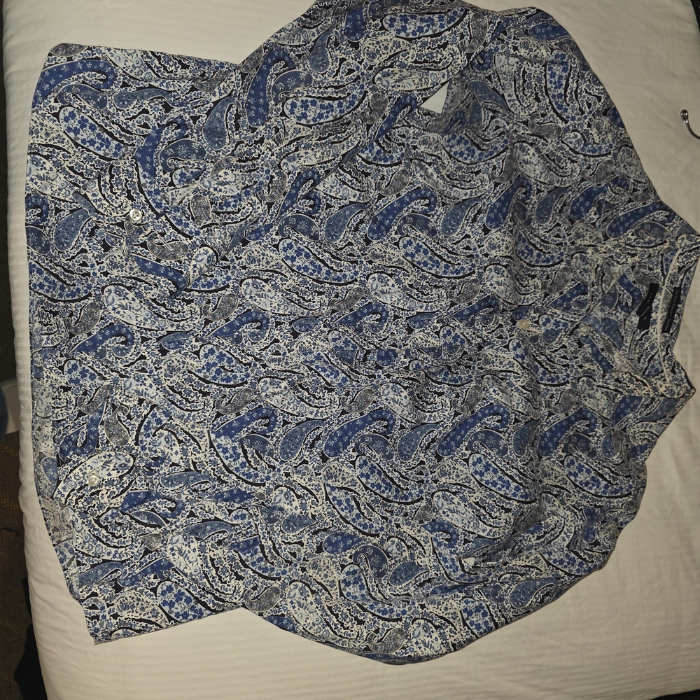 Lands' End Women's Blue Paisley Button Down Shirt